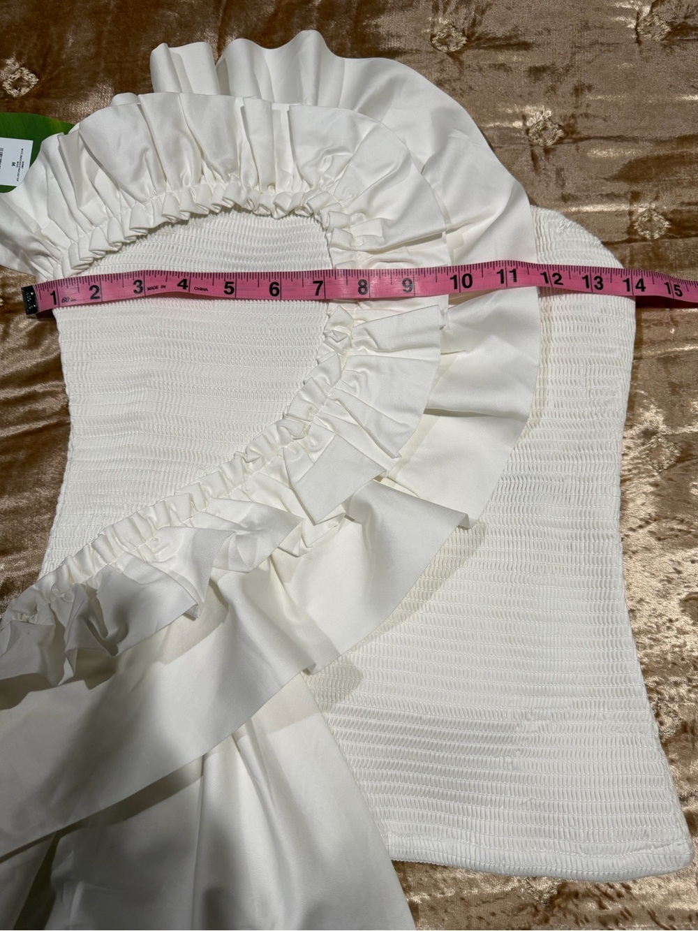 FARM Rio White Smocked Ruffled Strapless Top - Picture 8 of 8
